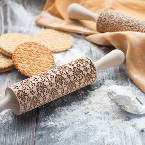 Damask Embossing Rolling Pin Ornament Cookie Stamp Engraved Pattern Rolling Pin Cookie roller gift for her Craft paper only