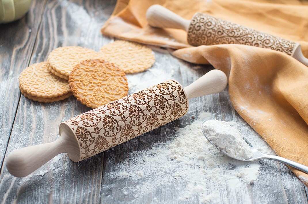 Damask Embossing Rolling Pin Ornament Cookie Stamp Engraved Etsy