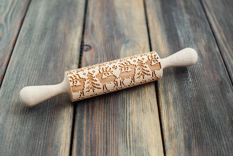 Sweater Pattern Rolling Pin Pullover Decorating Cookie Roller Christmas Reindeer Bakery Stamp Laser Cutted Wooden Biscuit Embosser Craft paper only