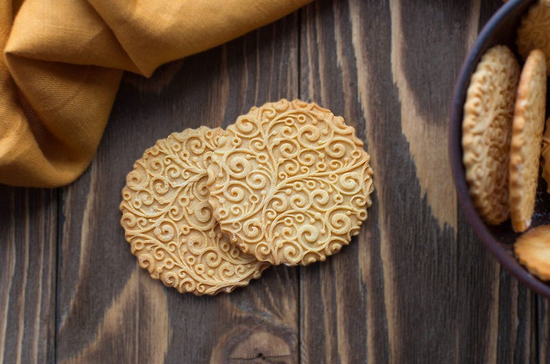 Curly Patterned Rolling Pin 3D Cookie Stamp with Floral Motif image 2