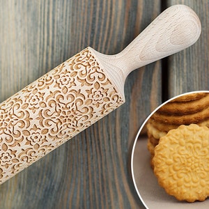 Kaleidoscope Pattern Laser Cut Wooden Embossing Rolling Pin Cookies Decorating Roller