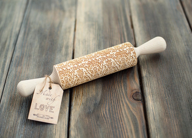 Tracery Cookie Stamp Engraved Pattern Rolling Pin Ornament Embossing Cookie Roller Craft paper only