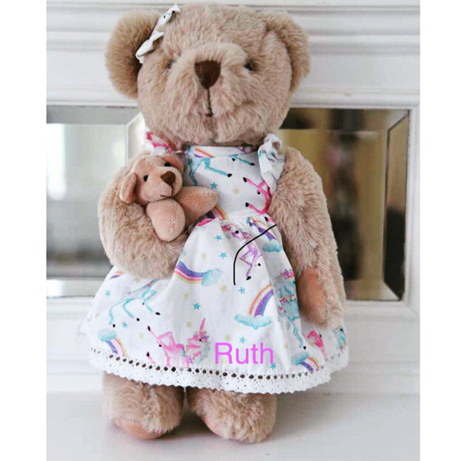 Personalised Rainbow Unicorn Teddy Bear With Baby Bear - Etsy