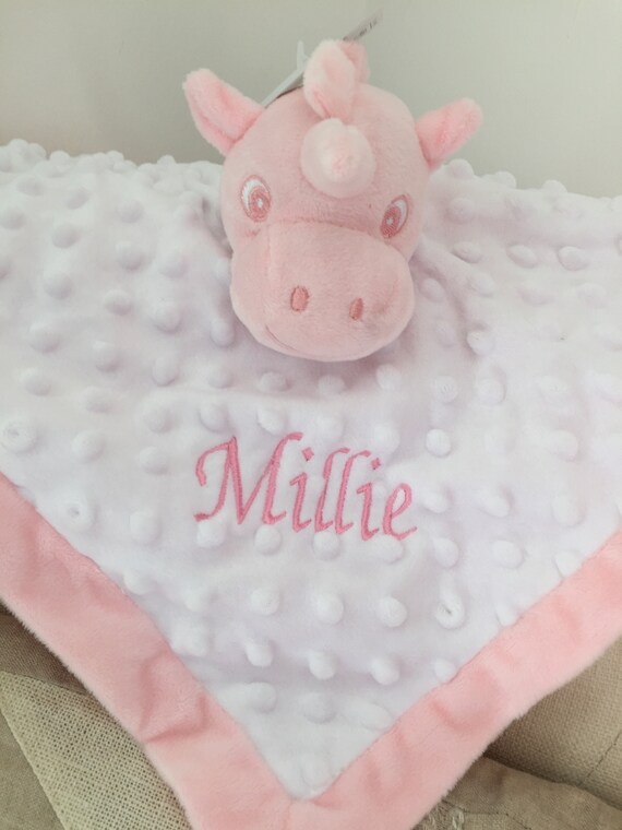 Personalised Baby Comforter Blankie//Blanket Gift UNICORN TAGGIE TAGGY