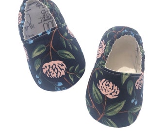 Thistle Moccasins, Shoes for Baby or Toddler, Montessori Shoes, Vegan, Rifle Paper Co, Floral, Peony, Mum, Protea