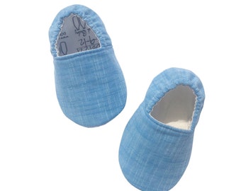 Adorable Light Blue Moccasins, Vegan Classroom Shoes for Baby/Toddler, Solid Colored Montessori Shoes