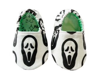 Scary Mask Moccasins / 3 to 6 month size / ships 1 to 3 biz days / Scary Movie Baby Gift / Infant / Baby Shoes / Vegan / Scream Baby Gift