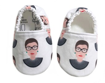 Notorious RBG Moccasins / Ruth Bader Ginsberg / Infant Moccasins / Baby Shoes / Toddler Slippers / Vegan / Montessori Shoes