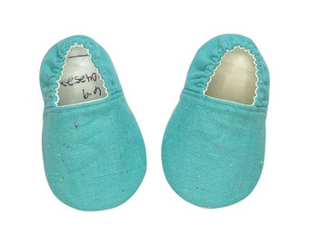 Teal Montessori Moccasins for Infants - Vegan Fabric Newborn Shoes - Toddler Slippers, Perfect for New Walkers