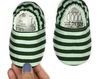 Charming Green Striped Montessori Moccasins - Toddler Vegan Friendly Booties