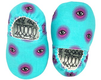 Spooky Halloween Baby Moccasins- Evil Eye Vegan Shoes for Newborns & New Walkers