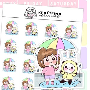Koko - Jour de pluie, météo, froid | Adorables autocollants dessinés à la main pour agenda, hobonichi, bullet journal, scrapbooking (64-K003)