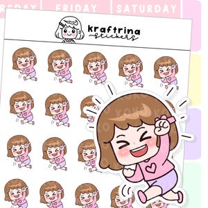 Koko - Feliz, Humores, Emoji, Emoções, Sentimentos | Adesivos fofos desenhados à mão para agenda, hobonichi, bullet journal, scrapbook (62-K009)