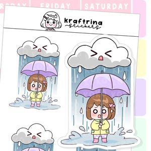 Koko - Pluie, typhon, ouragan, déco météo | Adorables autocollants dessinés à la main pour agenda, hobonichi, bullet journal, scrapbooking (65-K004 déco)