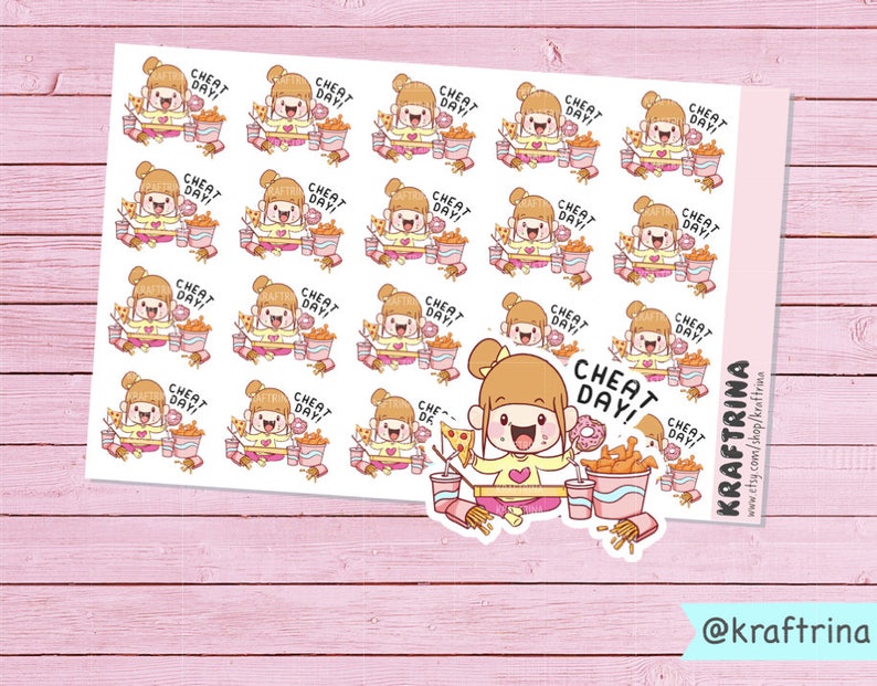 20 MAKO-CHAN Cheat day Food Meal planner stickers for Planners Kikkik Filofax Happy Planners Scrapbook Erin Condren