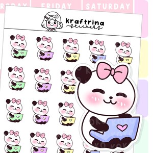 Panda: werk, student, school, klusjes, schoonmaken, huis | Handgetekende schattige stickers voor planner, bujo, plakboek (62-B001 | 62-B002)