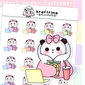 Panda - Filme, Tempo para Mim, Compras, Recados, Tarefas | Adesivos fofos desenhados à mão para agenda, bujo, scrapbook (64-B006 | 64-B001 | 64-B002)