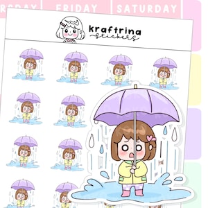 Koko - Pluie, typhon, ouragan, météo | Adorables autocollants dessinés à la main pour agenda, hobonichi, bullet journal, scrapbooking (65-K003)