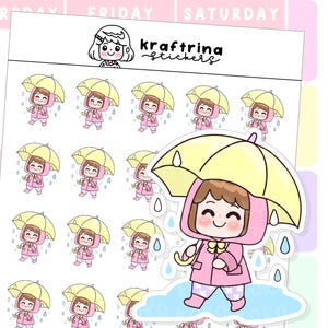 Koko - Pluie, météo, typhon, tempête | Adorables autocollants dessinés à la main pour agenda, hobonichi, bullet journal, scrapbooking (65-K005)
