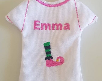 Personalised Elf Name Tshirt Elf Tshirt with Name and Elf Leg Dress Up Elf Clothes Doll Clothes Personalised Embroidered Elf T-shirts