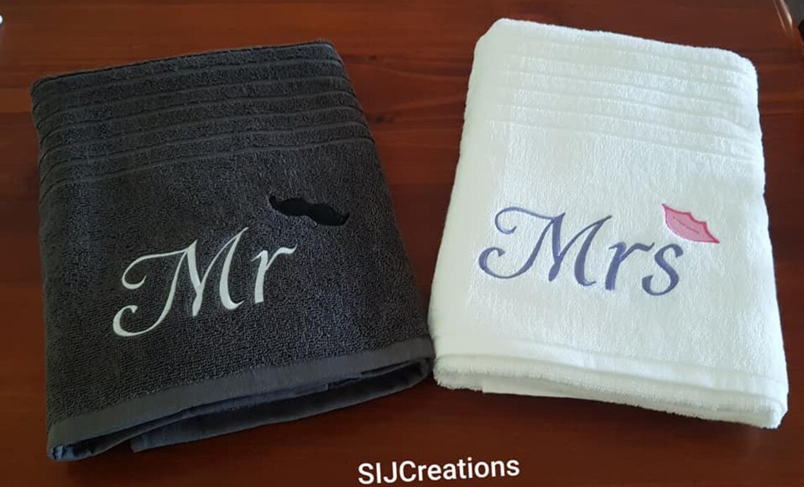 Mr & Mrs Bath Towels Mr Towel Mrs Towel Embroidered Set Etsy