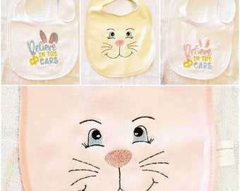 Easter Baby Bibs Bunny Face Or Believe in the Ears Baby Embroidered Bibs Cute Easter Gifts Rabbit Face Bibs Rabbit Ear Bibs Baby Wear