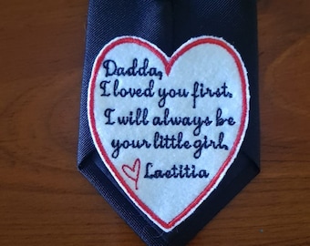 Tie patch, father of bride, groom, groomsmen. Personalised embroidered tie patch. Gift, Wedding Gift, Tie Patch Wedding Keepsake