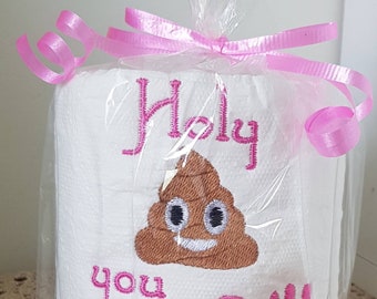Holy/Oh Poo Toilet Paper Gag Gift. Birthday, Age related Emoji Embroidered Toilet Paper, Emoji Poo Gag Gift, Birthday Gag, Funny Gifts