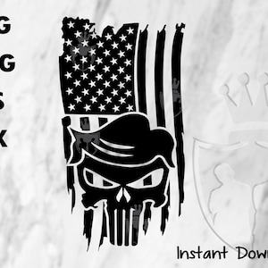 Bandera de Trump Punisher SVG, bandera estadounidense, Trump SVG, Punisher SVG, calavera, Trump