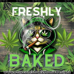 Onkruid versgebakken Stoner Cat 20oz sublimatie Tumbler Wrap, hoge kwaliteit 420 afdrukbare Png digitale download, grappige marihuana clipart.