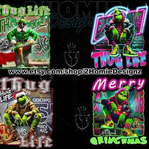 Thug Life Christmas PNG Bundle, Funny Retro Holiday T Shirt Design Clipart Sublimation, Character Christmas Digital Download, Dtf Prints.