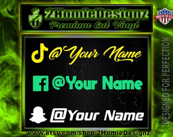 Social Media Username Vinyl Decal, Personalized Username Sticker, Social Media Car Window Vinyl Decal Sticker, Multiple Sizes and Colors