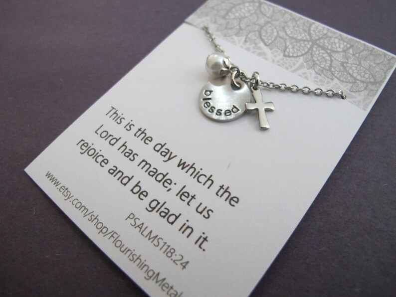 Tiny Cross Necklace Blessed Necklace Bible Verses Dainty Etsy