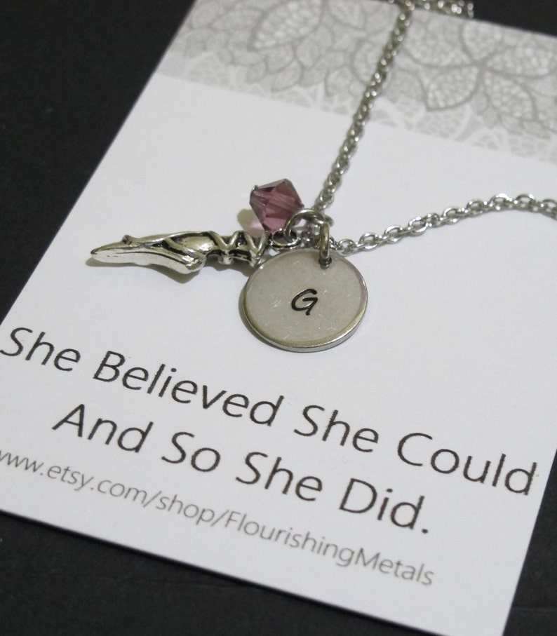 Hand stamped initial necklace Pendant Graduation Gift-Ballerina Charm Necklace-Ballet Charm-Dance initial Necklace-Dancer teacher Gift