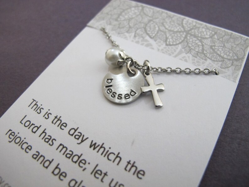 Tiny Cross Necklace Blessed Necklace Bible Verses Dainty Etsy