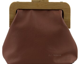 Handtasche aus echtem Leder „Elegance Holz Dunkelpink“ , Umhängetasche | Tagestasche | Abendtasche | Ledertasche