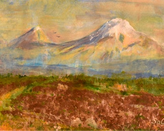 Original Ararat Acrylic Painting, Armenian Nature Painting, Original Art, Masis Mountain Painting, Ararat Mountain, Biblical Mount, Wall Art