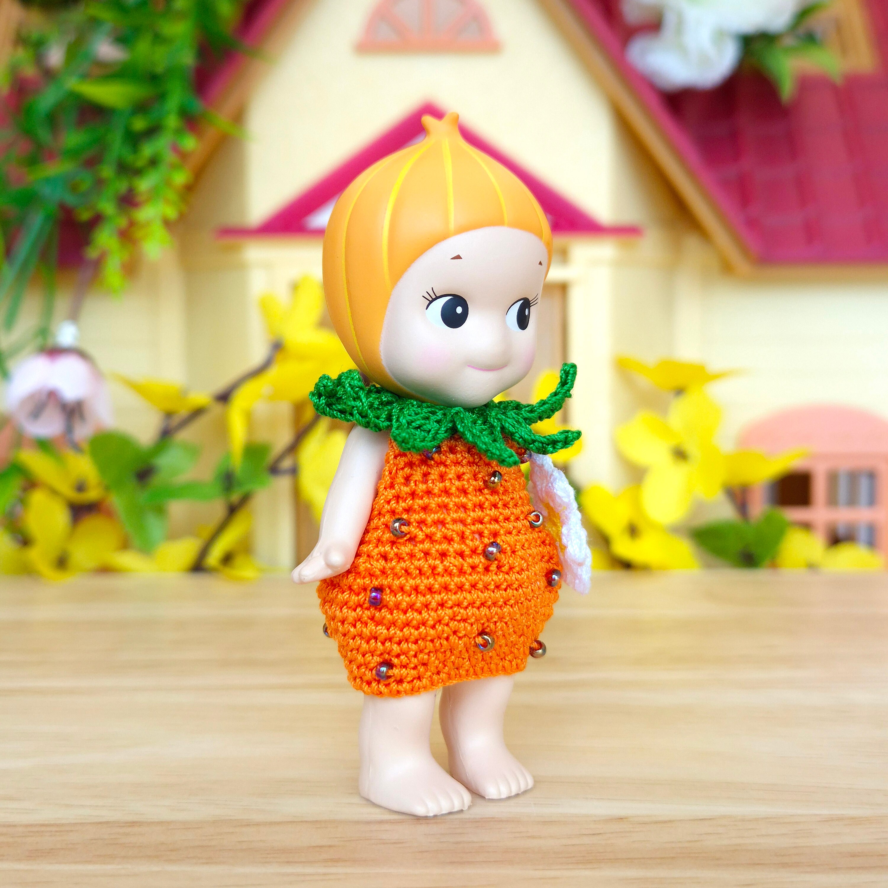 ソフィアドール・オレンジチェエドール あみぐるみ Orange Sweet Strawberry Dress – Handmade Outfit for Sonny Angel