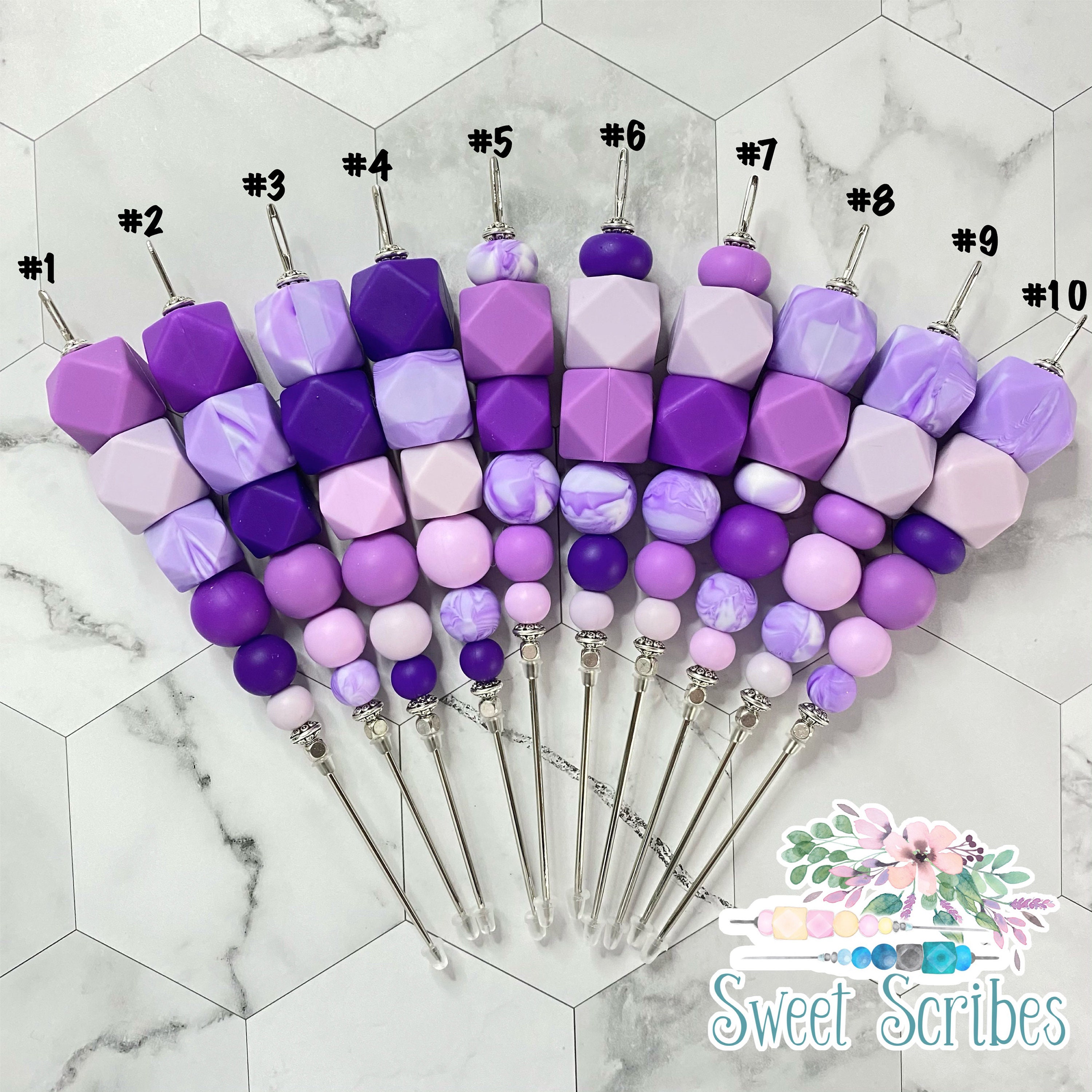 Cookie Scribe Tool Cake Tester Lavender Delight Pink Yellow Blue Silicone Beads With Heart Charm Full 6 