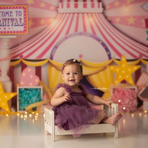 Carnival Ticket - Photography Backdrop - Pink Circus, Carnival tent, Girls 1st Birthday