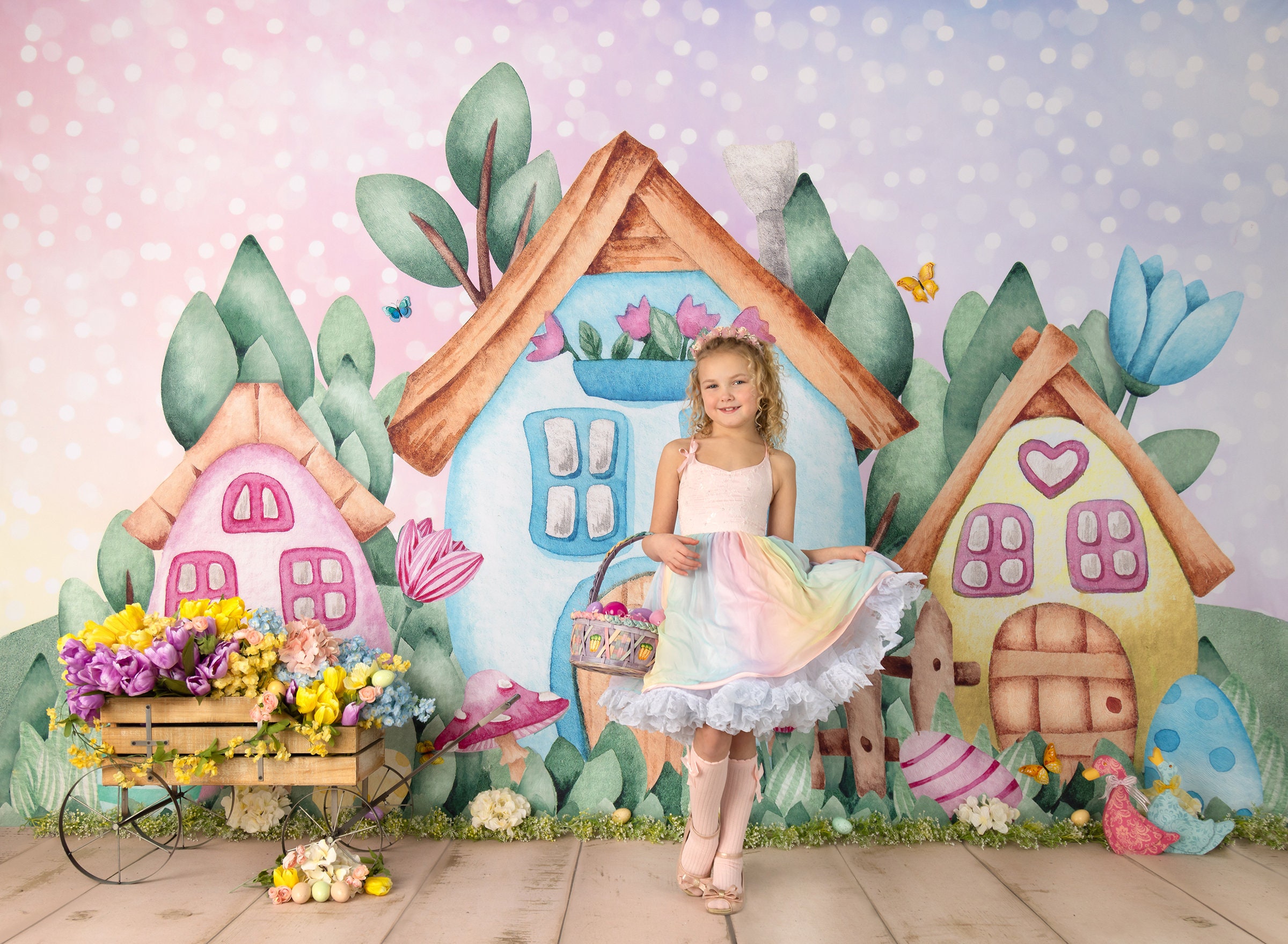 Bunny Village - Photography Backdrop - Easter House, Spring Village