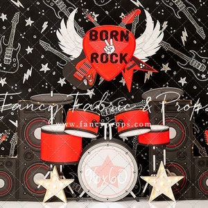 Born 2 Rock - Photography Backdrop - Drums, Rock Star, 1st Birthday