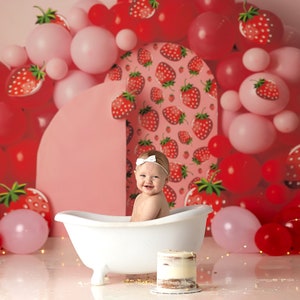 Strawberries & Cream - Wrinkle Free Fabric - Photography Backdrops
