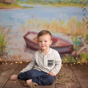 Huck Finn - Photography Printed Backdrop - Fabric Backdrop - Poly Paper Backdrop - Pond - Fishing - Hand painted - Lake