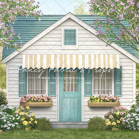Blossom Haven Cottage With Sweep Option Photography Printed Backdrop - Fabric Backdrop - Poly Paper - Wrinkle Free Fabric- Flowers -