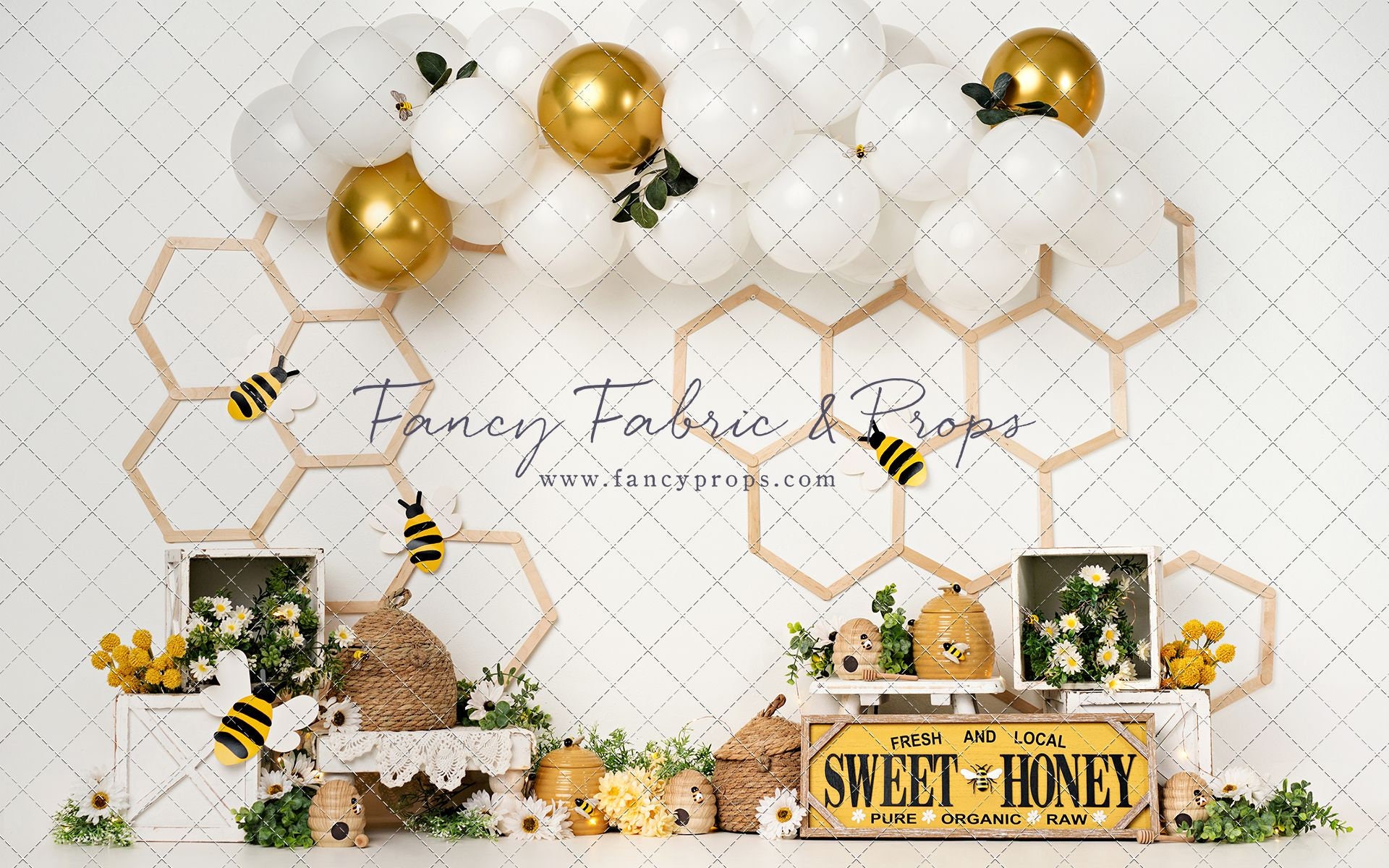 Honey Hive - Photography Printed Backdrop - Fabric Backdrop - Poly Paper Backdrop - Bumble Bee - Honeycomb - Hive