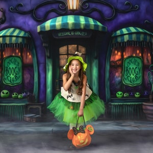 Oogie&#39;s Boogy Club - Photography Printed Backdrop- Fabric Backdrop- Polypaper Backdrop- Halloween- Halloween Store- Spooky- Storefront