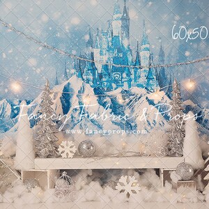 Pu&ograve; includere: Uno sfondo invernale da favola con un castello blu, montagne innevate e alberi argentati. Lo sfondo &egrave; largo 152 cm e alto 127 cm. La scena &egrave; decorata con luci bianche e fiocchi di neve.