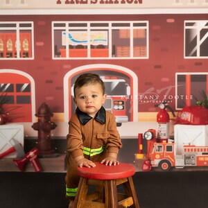 Firehouse -Photography Printed Backdrop- Fabric Backdrop- Polypaper Backdrop- Fire Station- Fire House- Fire- Fireman- Firetruck