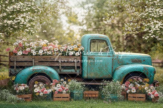 Fresh Flowers Truck Photography Printed Backdrop - Fabric Backdrop